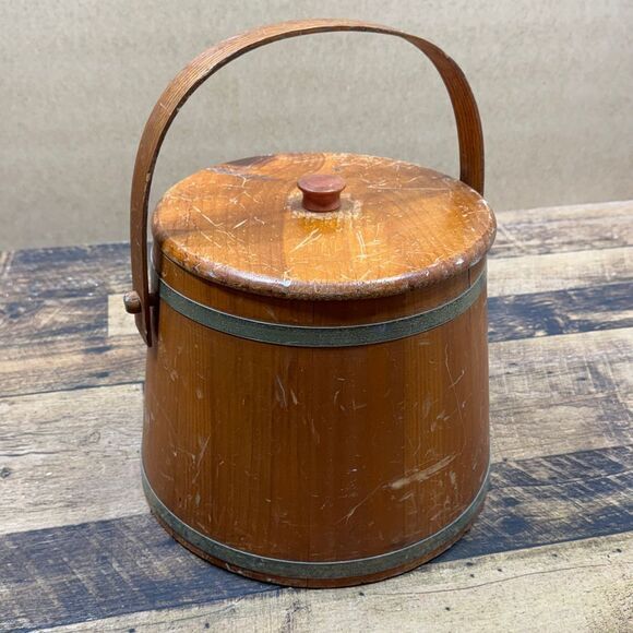 Veg LL Bean‎ Wooden Firkin Sugar Bucket with Lid and Handle Primitive Farmhouse - Picture 1 of 10